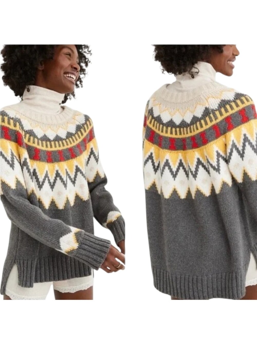 Aerie Chunky Knit Oversized Fair Isle Sweater In L